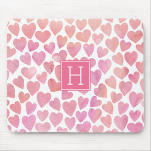 Mousepad Pink Watercolor Heart Pattern