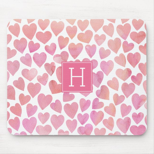 Mousepad Pink Watercolor Heart Pattern (Frente)