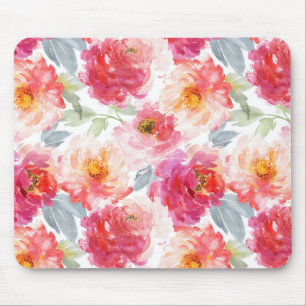 Mousepad Pink Watercolor Peony Flower Pattern