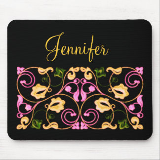 Mousepad Pink Yellow and Green Vine with Name