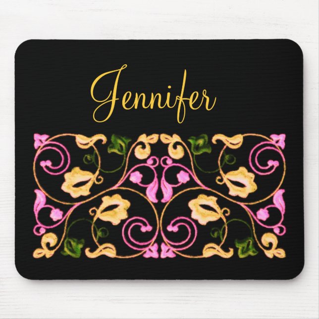 Mousepad Pink Yellow and Green Vine with Name (Frente)