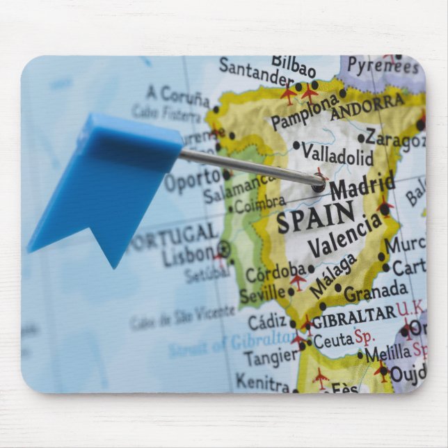 Mousepad Pino do mapa colocado em Madrid, Espanha no mapa,  (Frente)