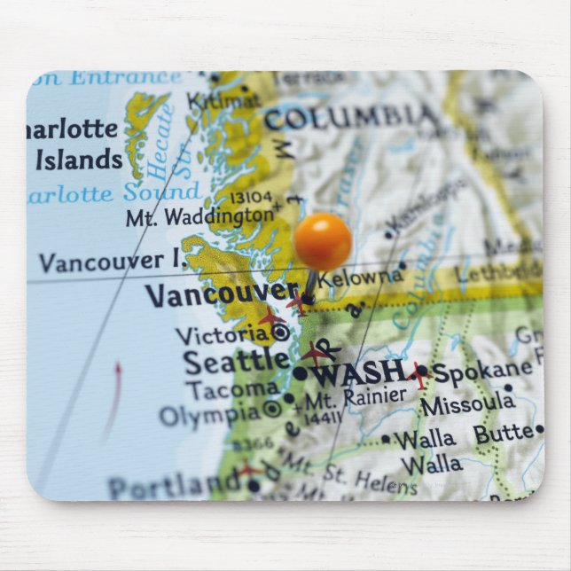 Mousepad Pino do mapa colocado em Vancouver, Canadá no mapa (Frente)