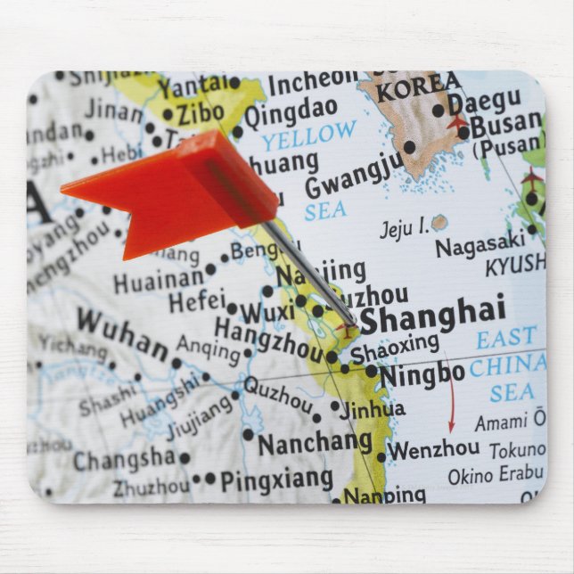 Mousepad Pino do mapa colocado em Xangai, China no mapa. (Frente)