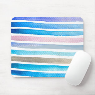 Mousepad Pintado manualmente com listras de aquarelas azuis