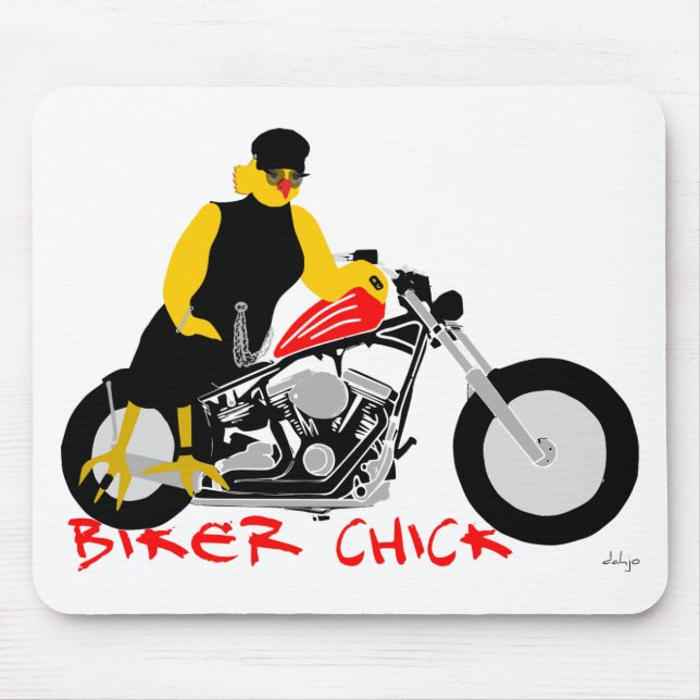 Mousepad PINTINHO BIKER sentado em sua moto (Frente)