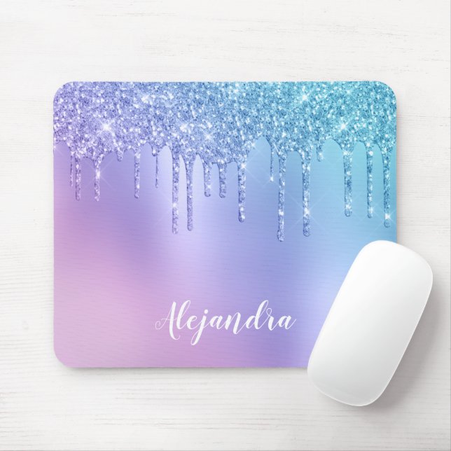 Mousepad Pintinho Elegante gotas azuis e roxas de brilho (Com mouse)