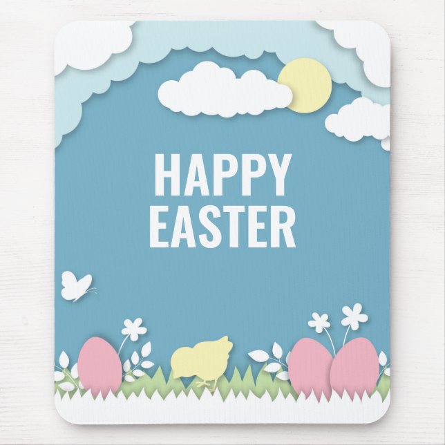 Mousepad pintinhos felzs pascoa e ovos na natureza (Frente)