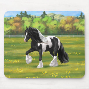 Mousepad Pinto Negro Piebald Gypsy Cavalo de Rascunho de Va