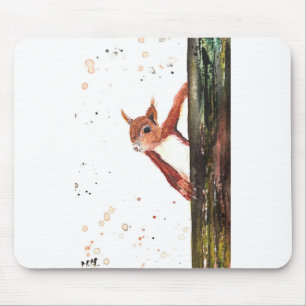 Mousepad Pintor de aquarela de Esquilo Vermelho