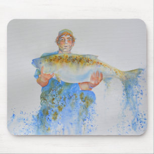 Mousepad Pintor de aquarelas do pescador presente de pesca 