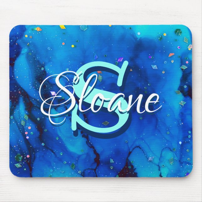Mousepad Pintura a álcool submarina azul profundo (Frente)