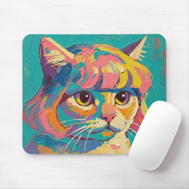 Mousepad Pintura a óleo de gato fofo (#5) (Com mouse)
