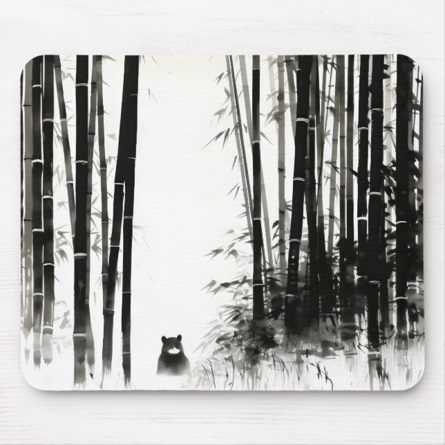 Mousepad Pintura a tinta da floresta em bambu preto (Frente)