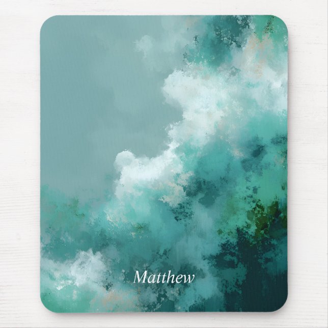 Mousepad Pintura Abstrata Verde e Branco  (Frente)