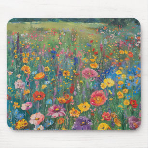 Mousepad Pintura aquosa em campo de flor selvagem