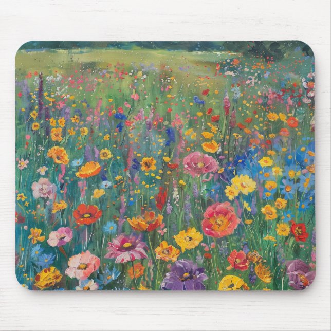 Mousepad Pintura aquosa em campo de flor selvagem (Frente)