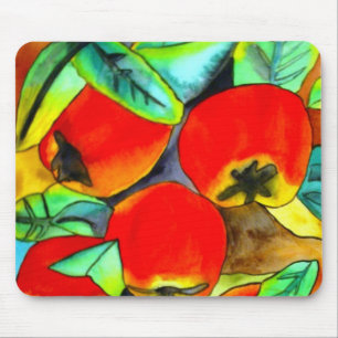 Mousepad Pintura artística de frutas aquarela de maçãs verm