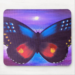 Mousepad Pintura azul do por do sol da borboleta - multi