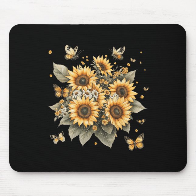 Mousepad Pintura Botânica Do Buquê De Girassol (Frente)