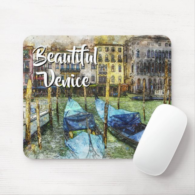 Mousepad Pintura Colorida de Veneza Gondolas (Com mouse)