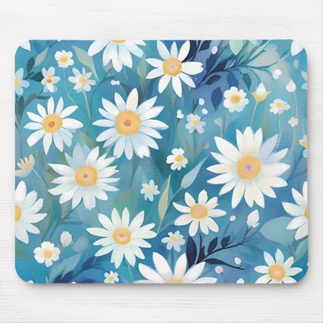 Mousepad Pintura com flores brancas (Frente)