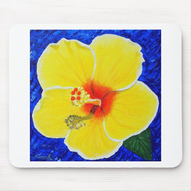 Mousepad Pintura da Flor Amarela Hibiscus (Frente)