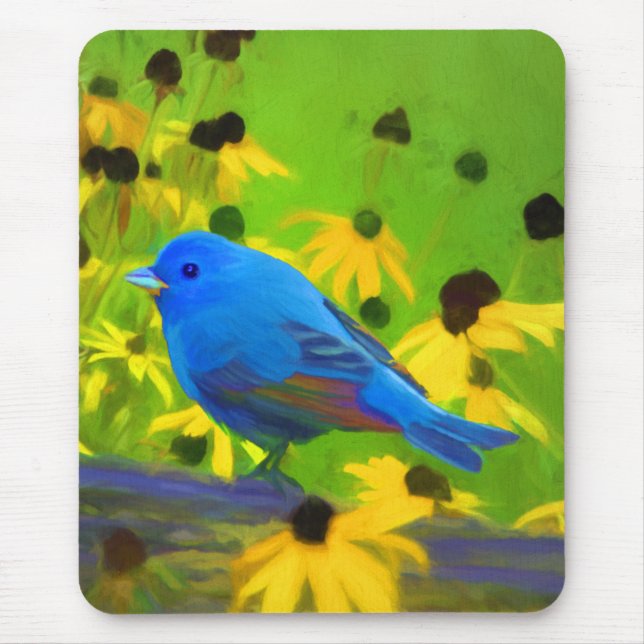 Mousepad Pintura de Azulão - Arte Original de Pássaros (Frente)