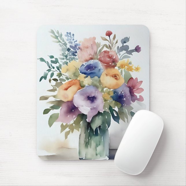 Mousepad Pintura de Buquê Floral de Aquarela (Com mouse)