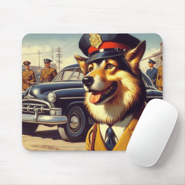 Mousepad Pintura de Cachorro da Polícia de Retro (Com mouse)