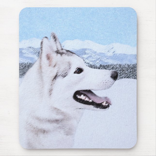 Mousepad Pintura de Cachorro Siberian Husky (Prata e Branco (Frente)