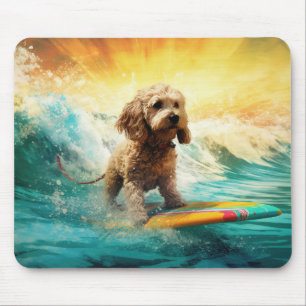 Mousepad Pintura de Cockapoo Surfando na Praia