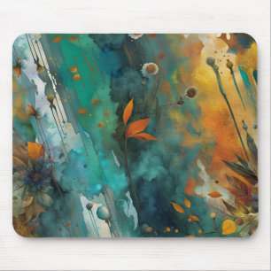 Mousepad Pintura de colheita de outono - Abstrato Dourada d