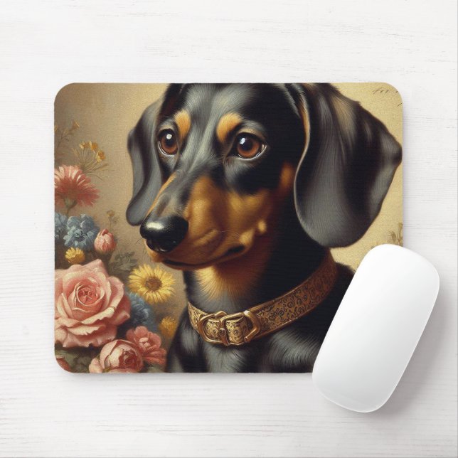 Mousepad Pintura de Dachshund em Cute Vintage (Com mouse)