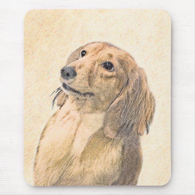 Mousepad Pintura de Dachshund (Longhaired) - Arte de Cão Or (Frente)