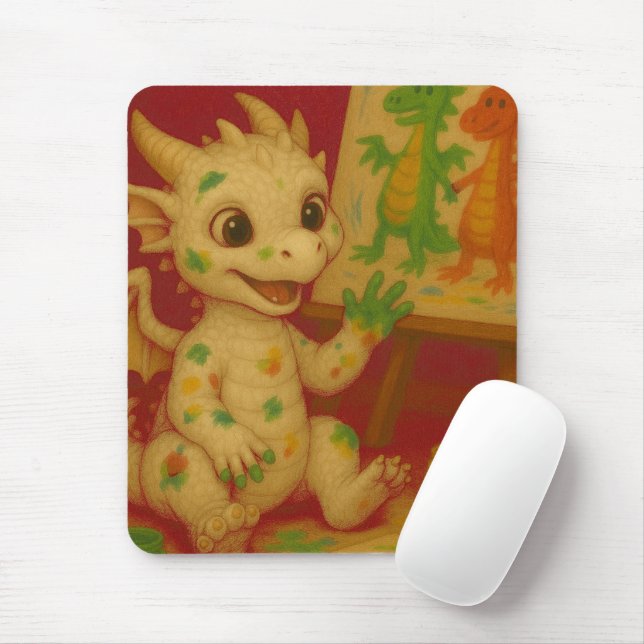 Mousepad pintura de dedo do dragão branco-grande-gordo (Com mouse)