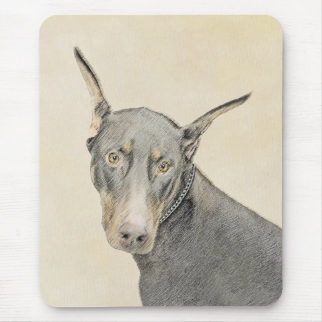 Mousepad Pintura de Doberman Pinscher - Arte Original de Ca (Frente)