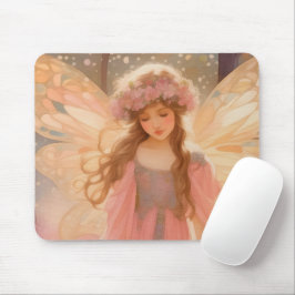 Mousepad Pintura de fantasia de fada rosa-branca