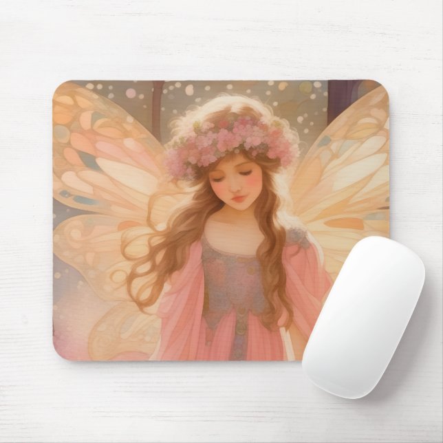 Mousepad Pintura de fantasia de fada rosa-branca (Com mouse)