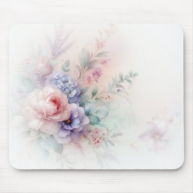 Mousepad Pintura de Flores em Aquarela Moderna Tendência (Frente)