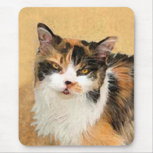 Mousepad Pintura De Gato Calico - Arte De Gato Original Bon