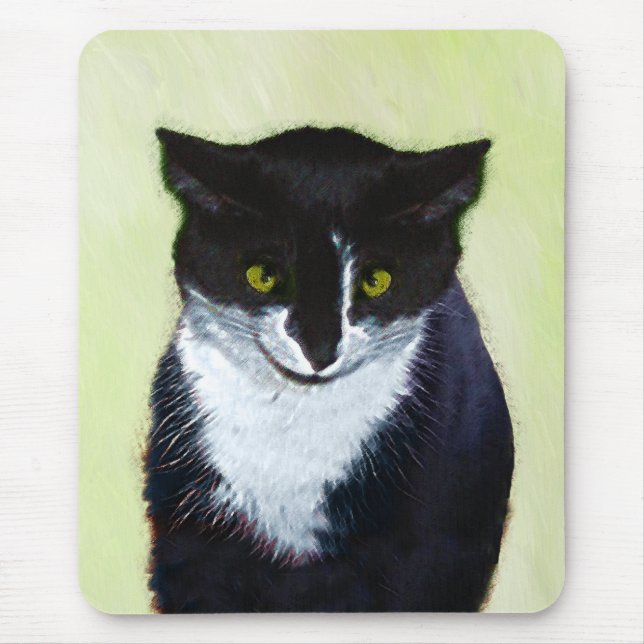 Mousepad Pintura de Gato Tuxedo - Arte de Gato Original Cus (Frente)