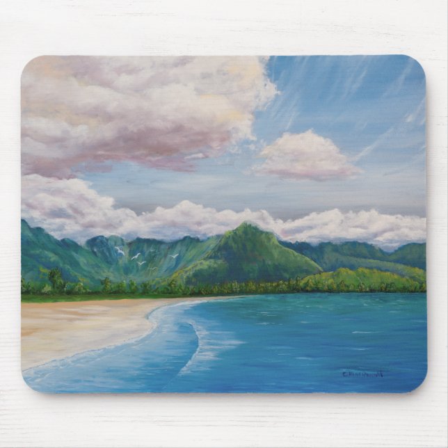 Mousepad Pintura de Hanalei Bay Hawaii (Frente)