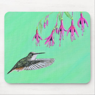 Mousepad Pintura de Hummingbird e Fuchsia
