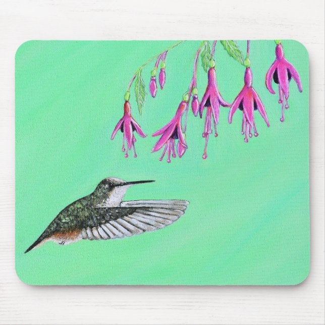 Mousepad Pintura de Hummingbird e Fuchsia (Frente)