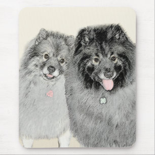 Mousepad Pintura de Keeshond, Mãe e Filho - Arte Original