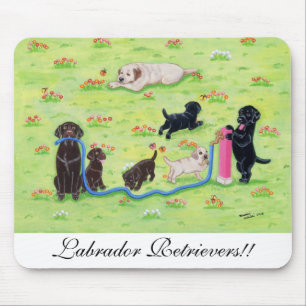 Mousepad Pintura de Labradors do divertimento do primavera