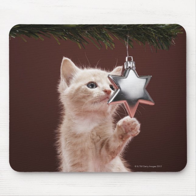 Mousepad Pintura de Natal de Kitten na árvore (Frente)
