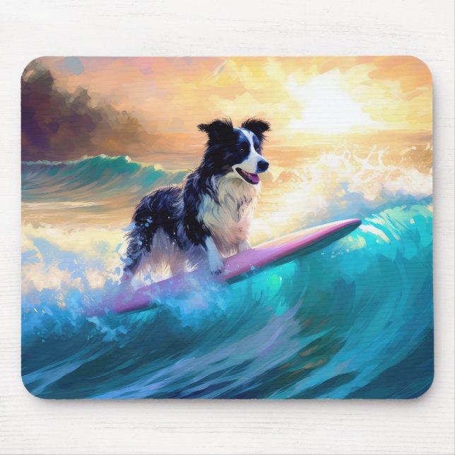 Mousepad Pintura de Navegação na Praia de Border Collie (Frente)