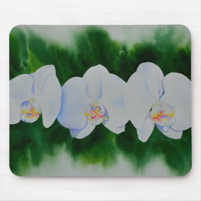 Mousepad Pintura de orquídea branca Elegante tropical (Frente)